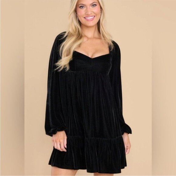 Aura Black Velvet  Regency Gothic Babydoll Mini Dress Size Medium - Picture 14 of 16